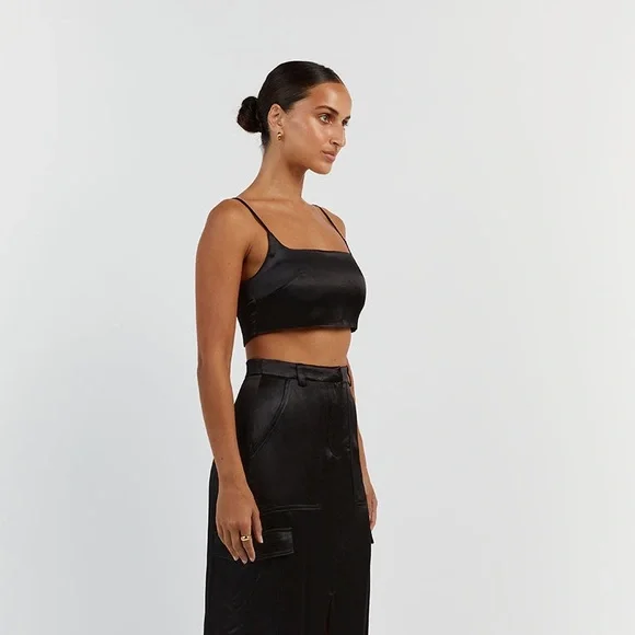 DISSH Charli Black Satin Crop Top - Picture 4 of 9